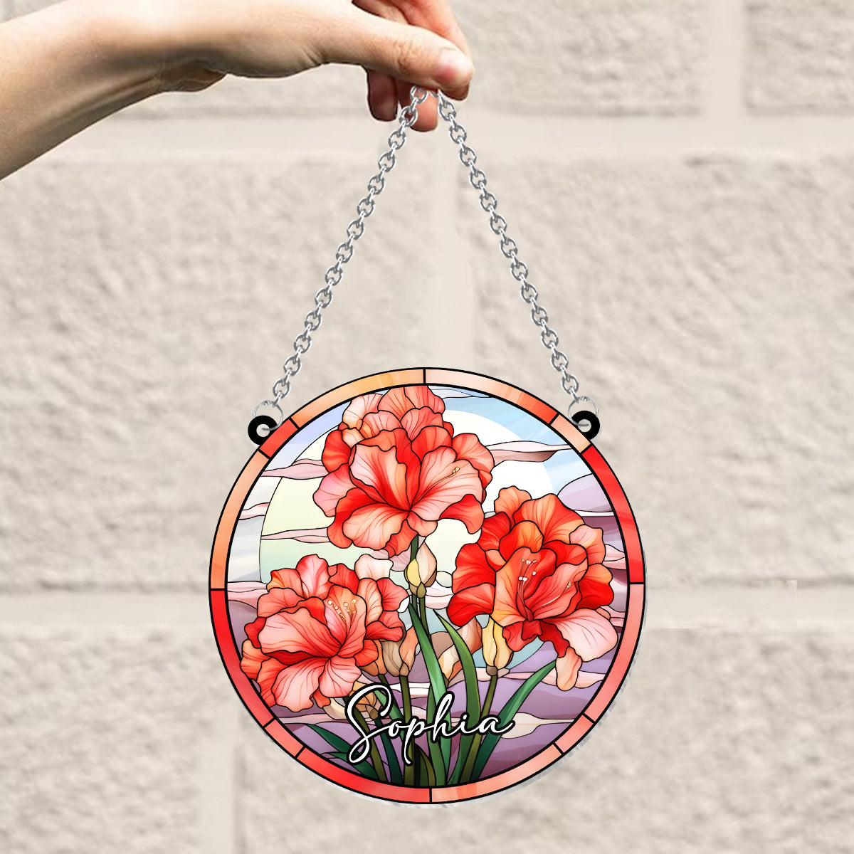 Stained Glass Birth Month Flowers - Personalized Birthday Window Hanging Suncatcher Ornament