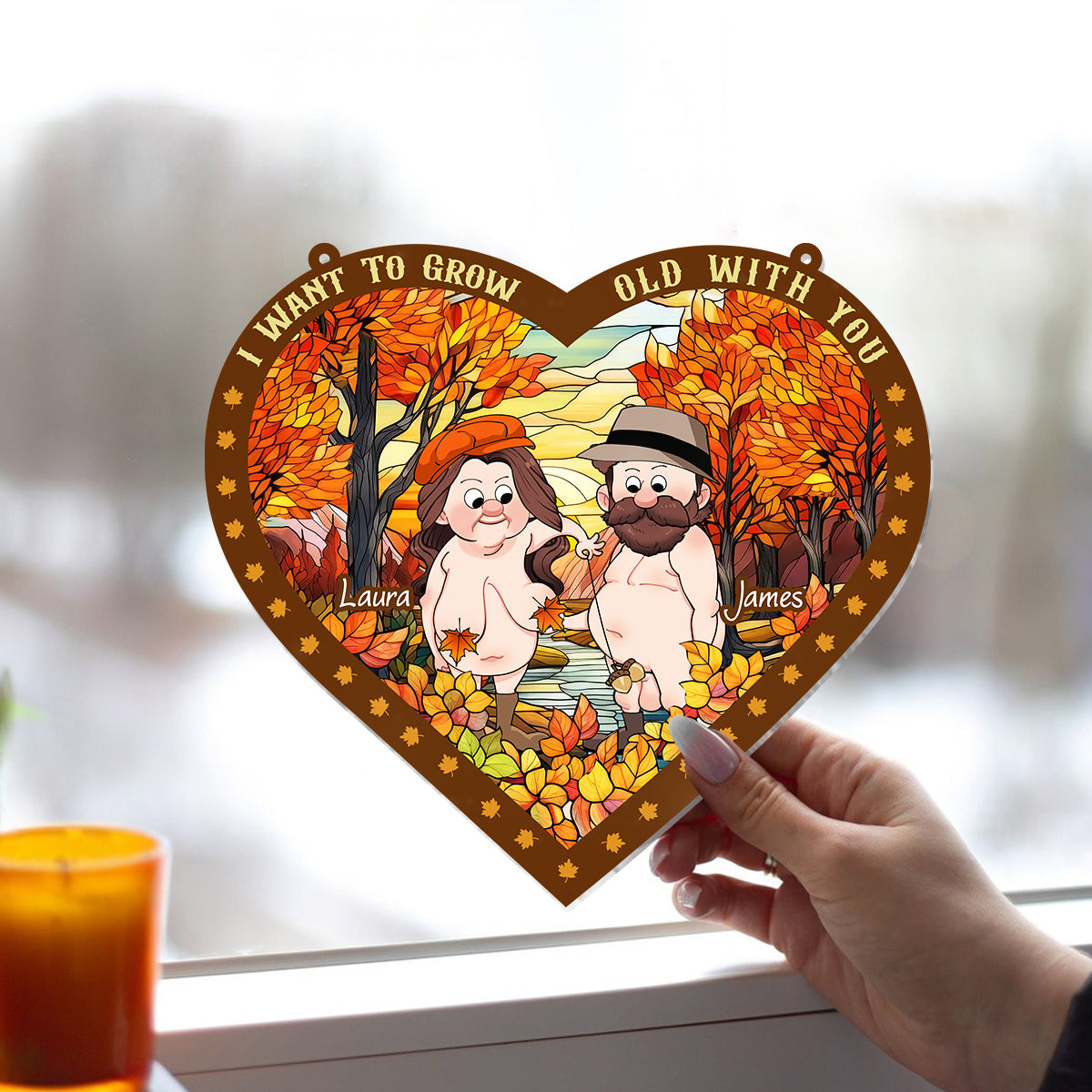 I Want To Grow Old With You - Personalized Couple Window Hanging Suncatcher Ornament