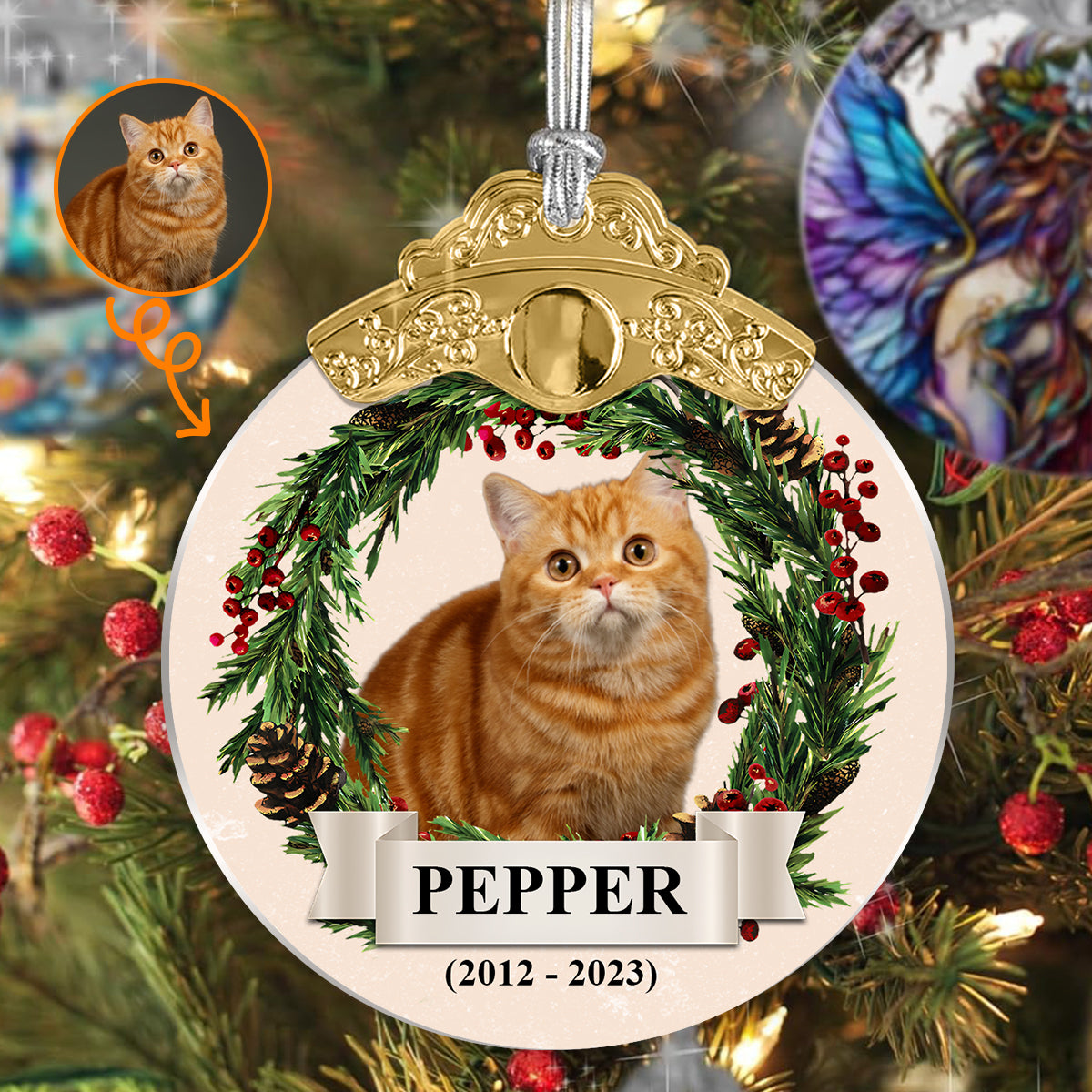 Custom Photo Lovely Pet Face - Personalized Cat Vintage Ornament
