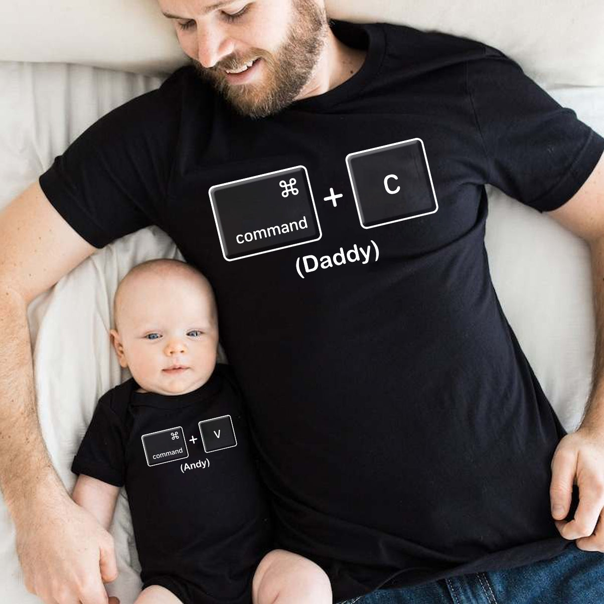 Copy Paste Like Father Like Son Daughter Funny - Personalized Father T-shirt And Baby Onesie