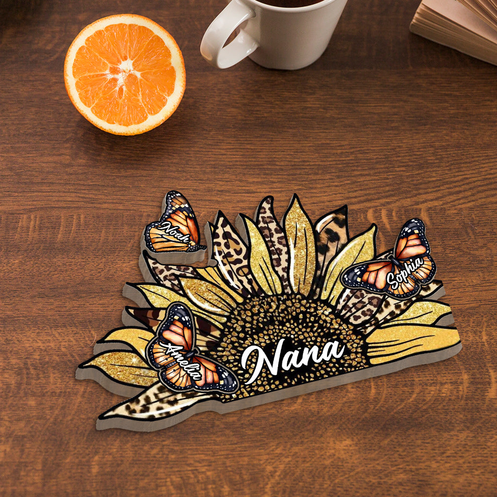 Mom Butterly Monarch Sunflower - Personalized Mother Shaped Wooden Puzzle