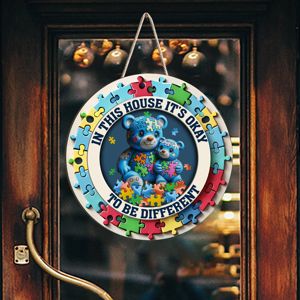 In This House It's Okay To Be Different - Autism Awareness Custom Shaped Wood Sign