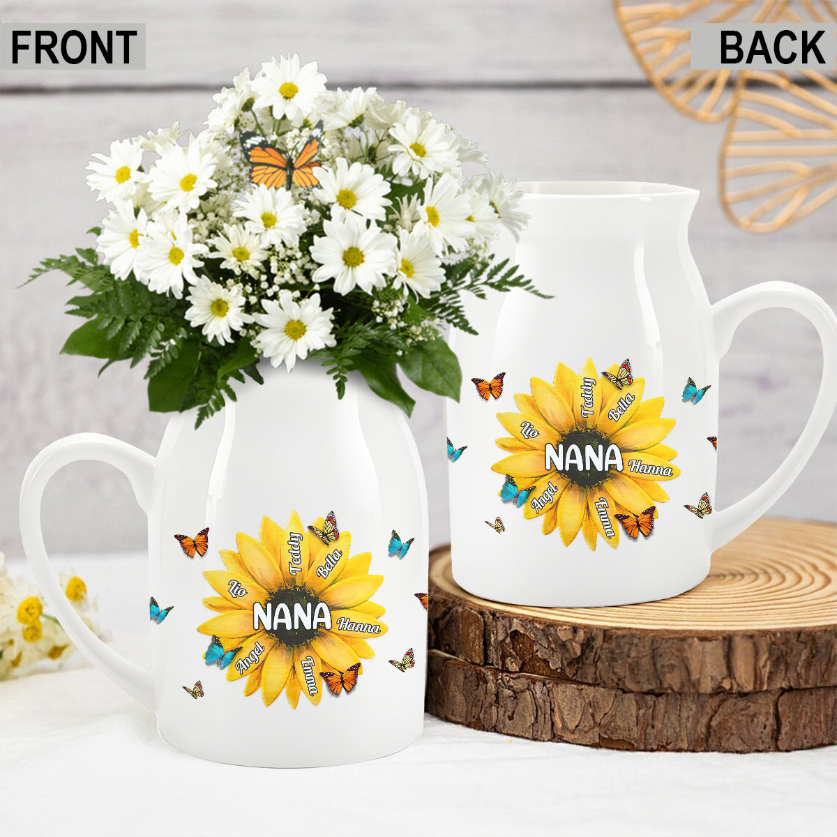 Nana Gigi Mama Tournesol - Vase à fleurs en céramique personnalisé pour grand-mère