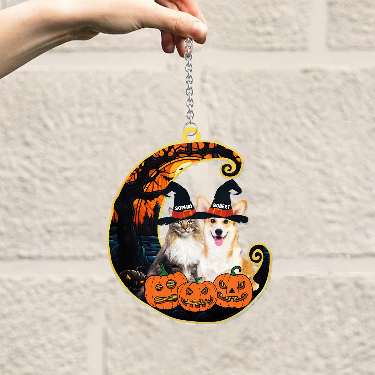 Niedliche Halloween-Haustiere – Personalisierter Hunde-Fensterhänger als Sonnenfänger 