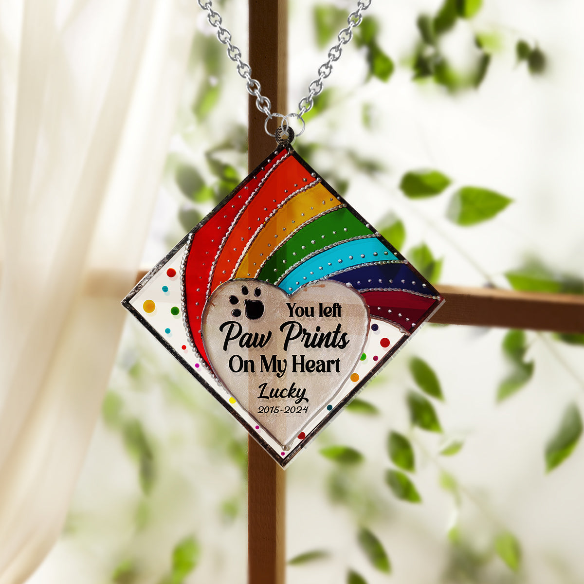 Rainbow Bridge Cat Dog Memorial - Personalized Dog Window Hanging Suncatcher Ornament