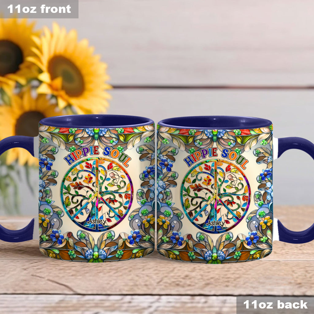 It's A Beautiful World Tree Of Life Peace Sign - Personalized Hippie Accent Mug
