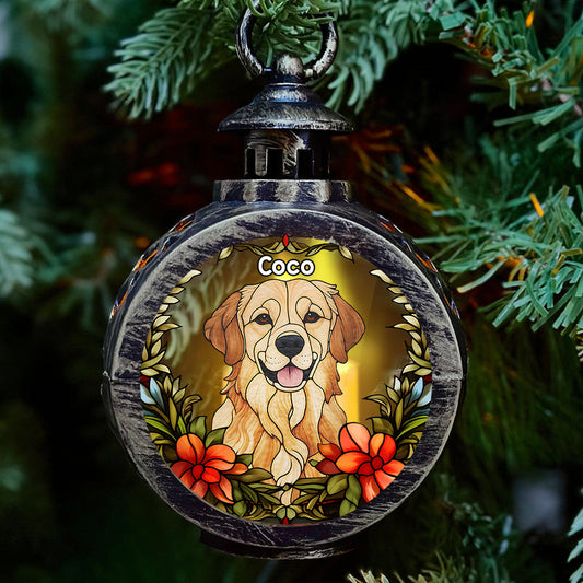 Vitrail personnalisé pour animaux de compagnie - Lanterne ronde personnalisée pour chien avec lumière