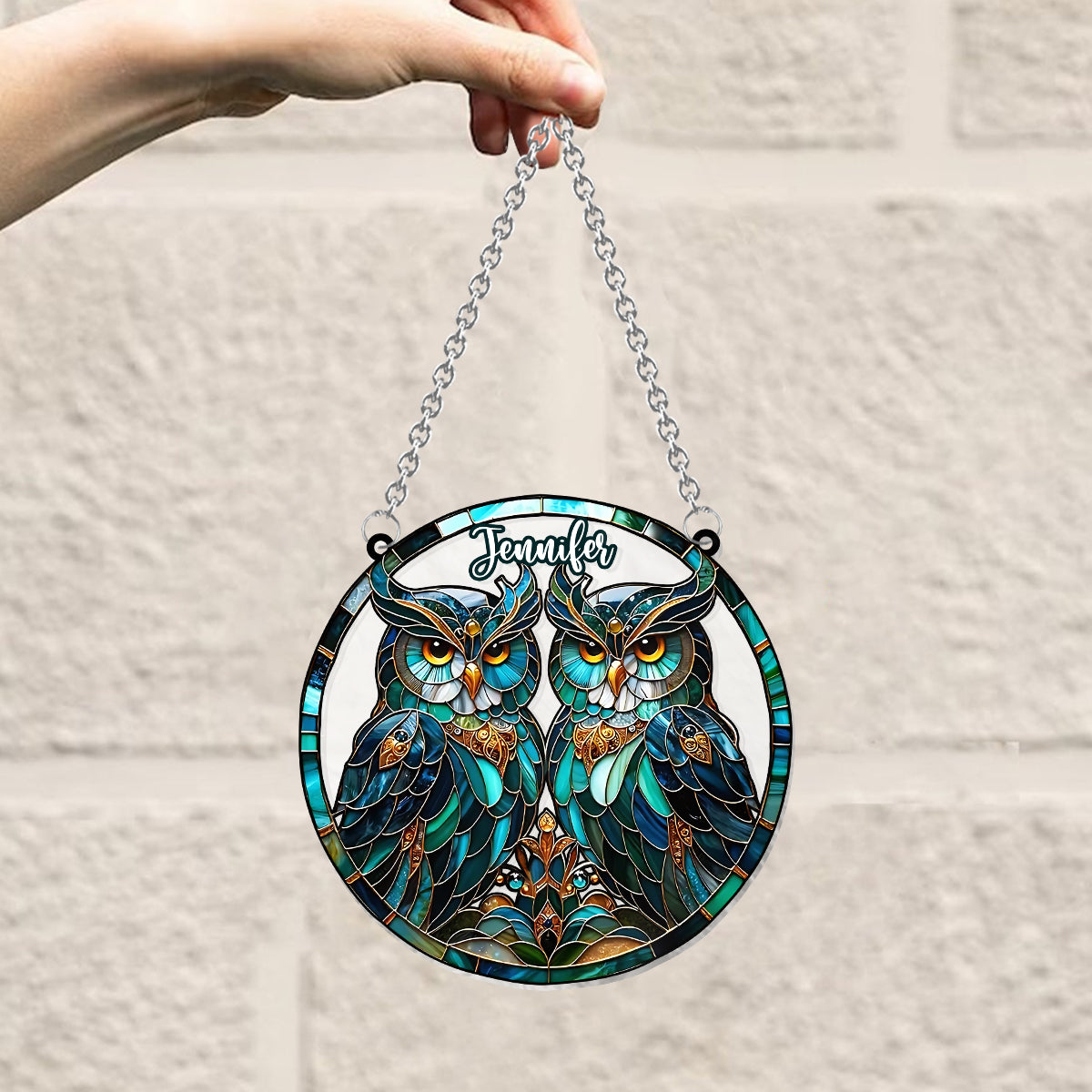 Beautiful Owls - Personalized Owl Window Hanging Suncatcher Ornament