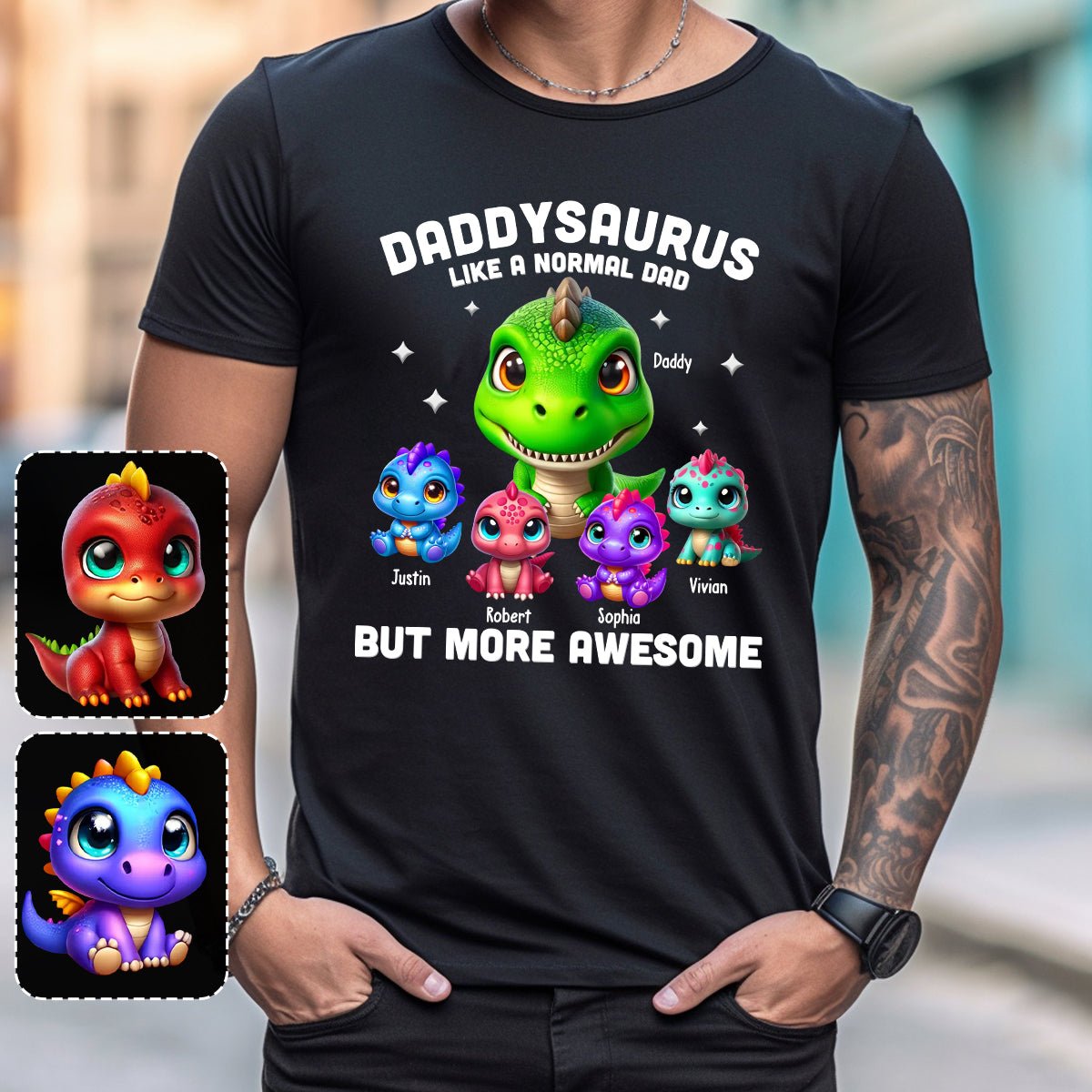 Daddysaurus Grandpasaurus 3D Dinosaurs - Personalized Father T-shirt And Hoodie