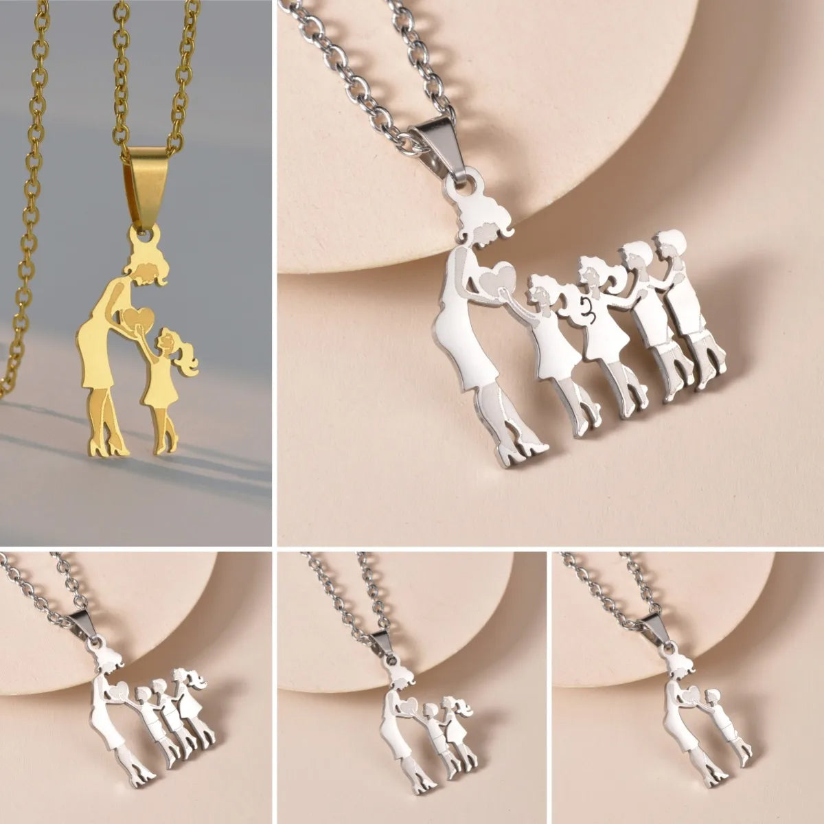 Mom With Children Custom Pendants Necklace - Mother Mom With Children Custom Pendants Necklace