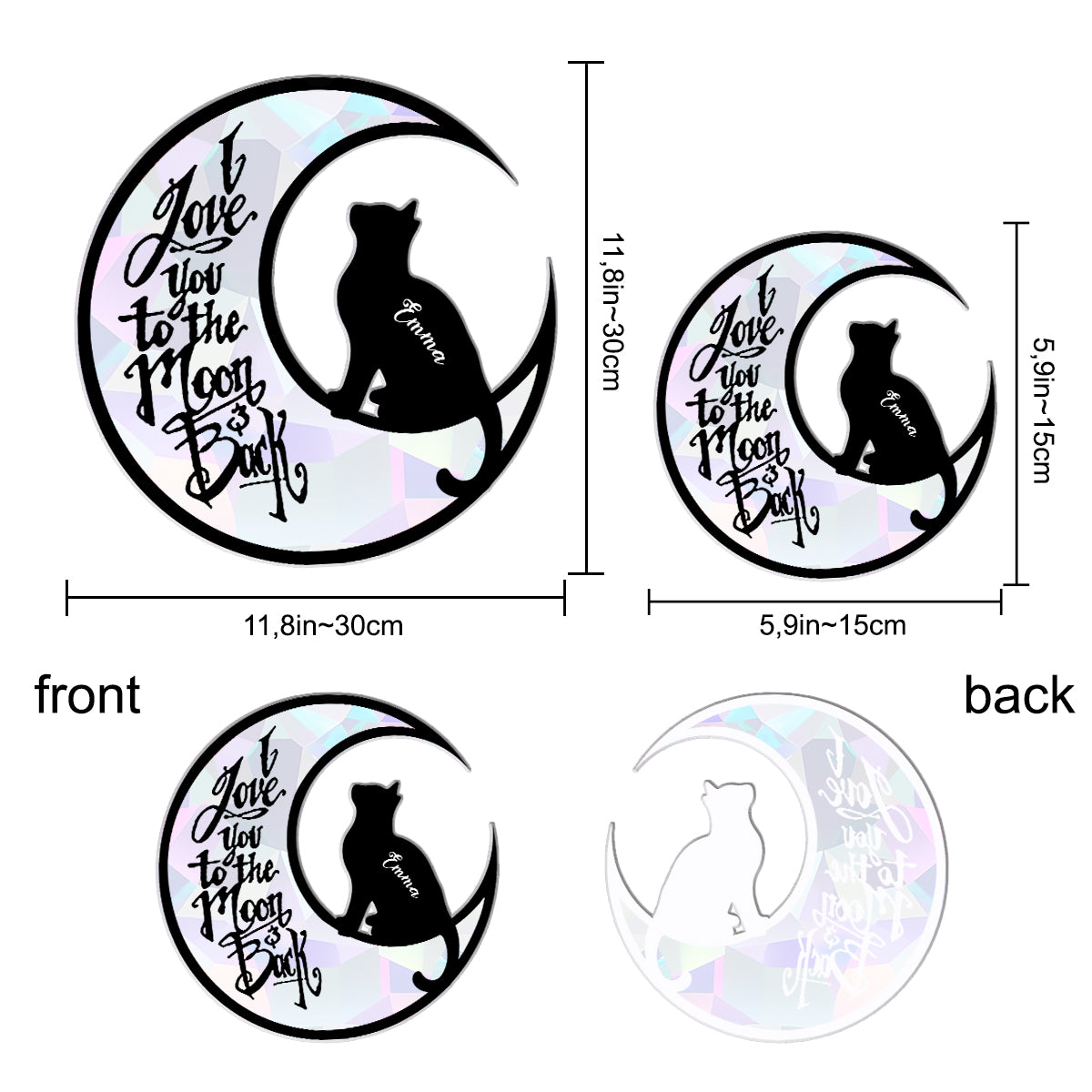 Ich liebe dich bis zum Mond und zurück – Personalisierter Katzen-Sonnenfänger-Aufkleber
