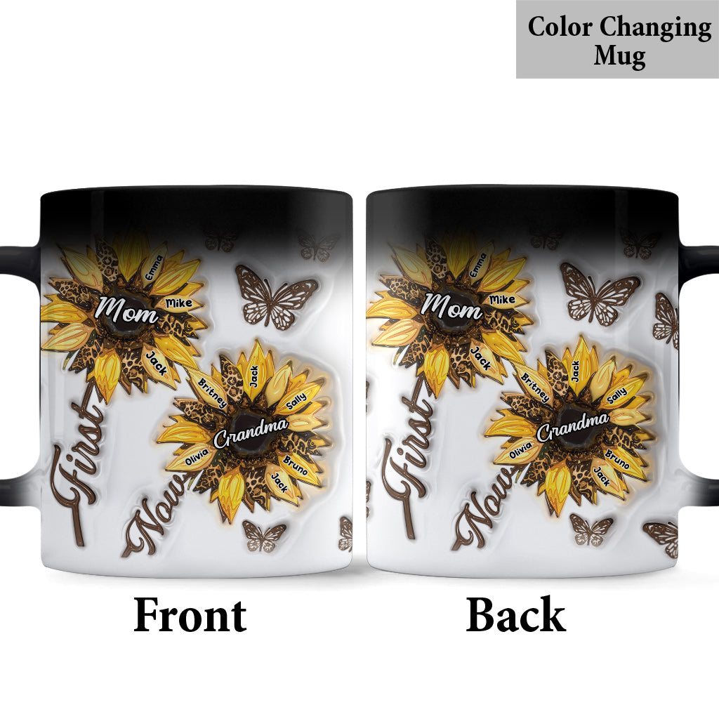 First Mom Now Grandma Sunflower Inflated - Personalized Grandma Mug