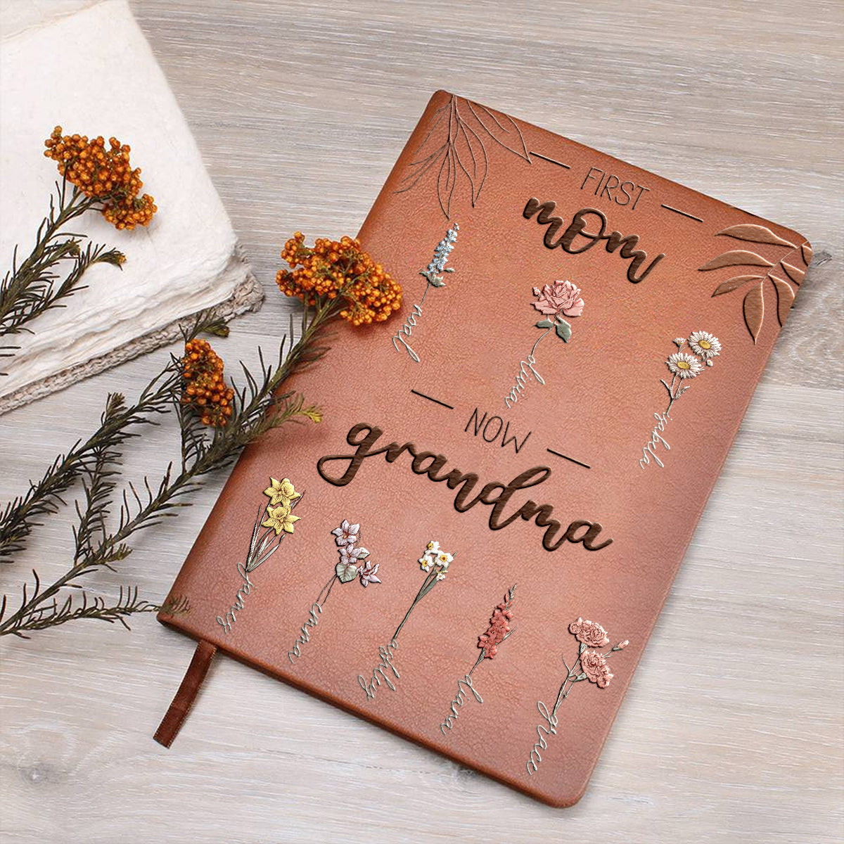 Erst Mutter, jetzt Großmutter – Personalisiertes Lederjournal für Oma