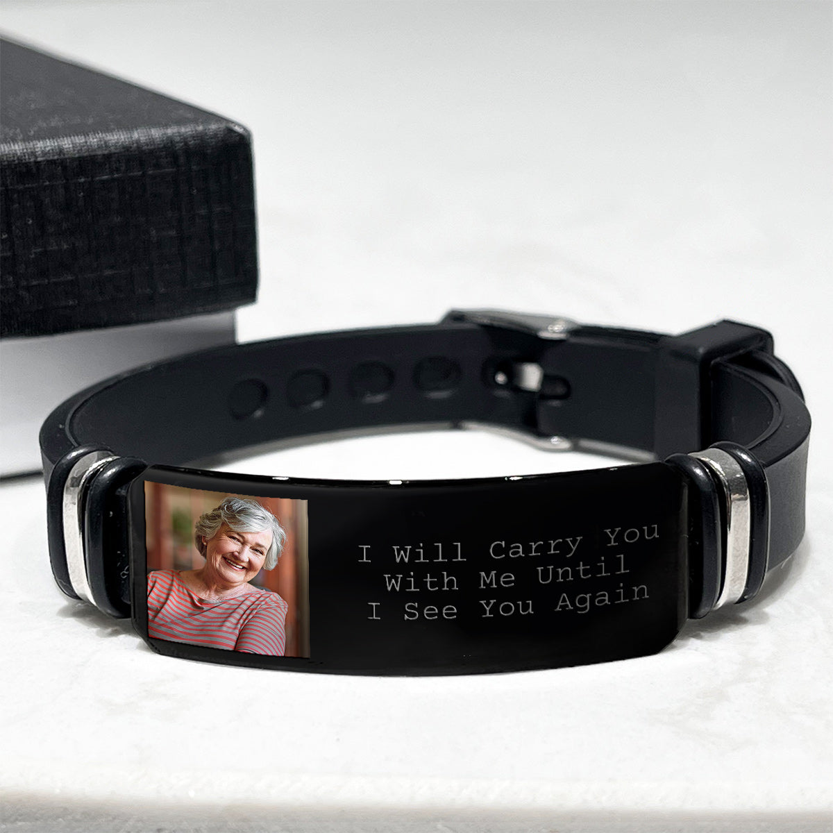 Custom Photo I'll Carry You - Personalized Memorial Engraved Bracelet
