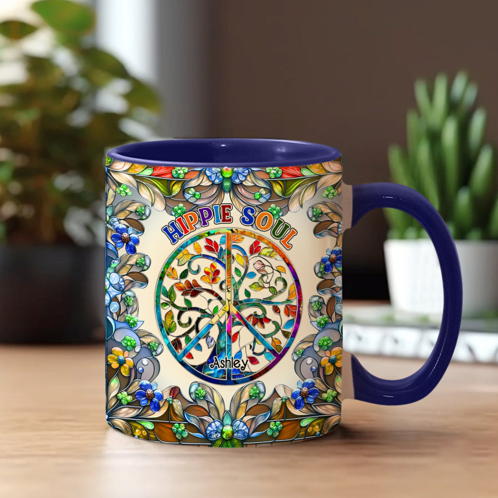 It's A Beautiful World Tree Of Life Peace Sign - Personalized Hippie Accent Mug