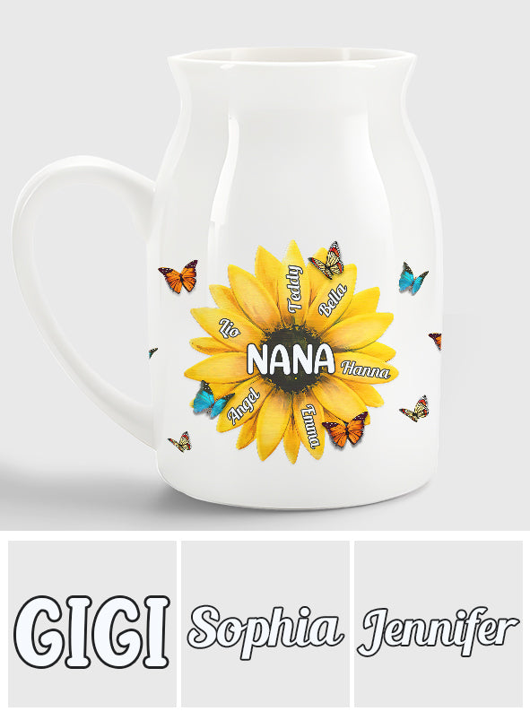 Nana Gigi Mama Tournesol - Vase à fleurs en céramique personnalisé pour grand-mère