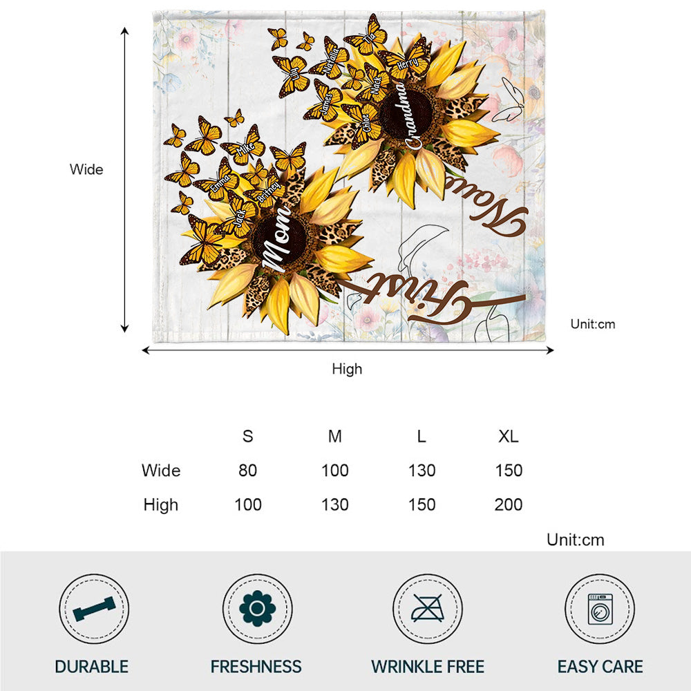 First Mom Now Grandma Sunflower - Personalized Grandma Blanket