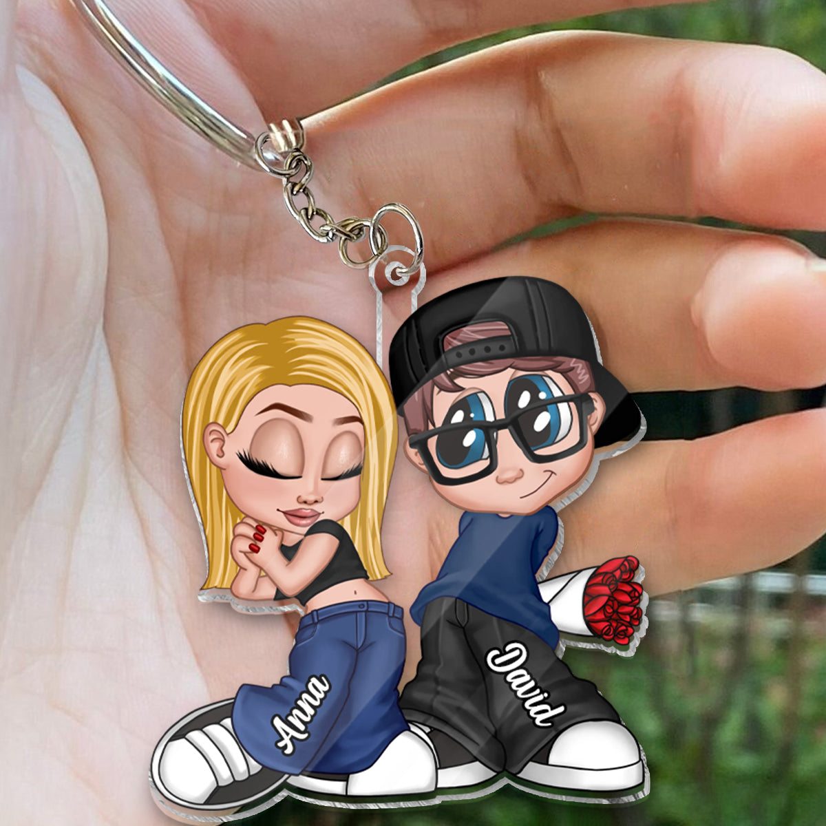 Y2K Couple Chicano - Personalized Couple Custom Shaped Keychain