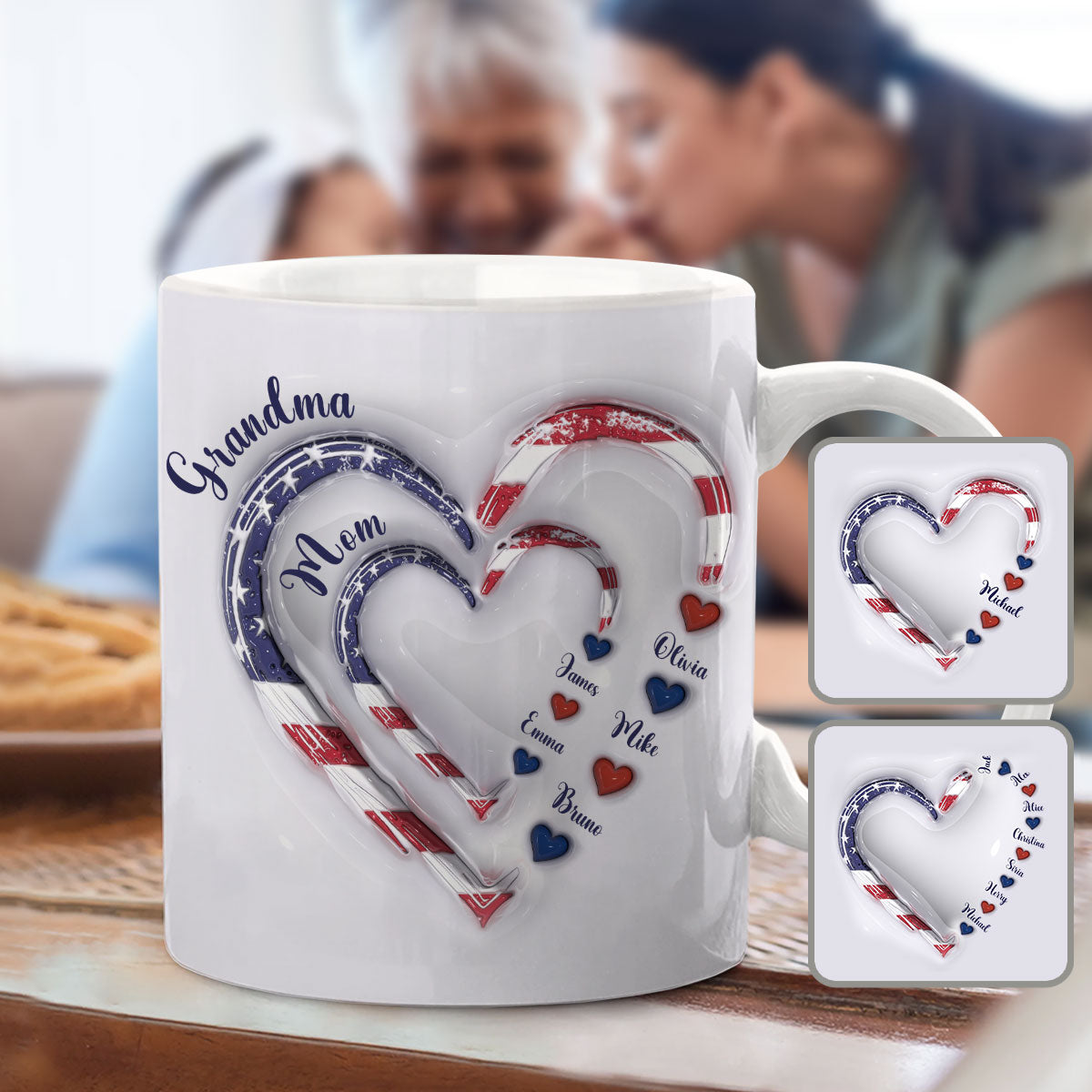 Mug personnalisé « Cœurs de grand-mère » pour le 4 juillet