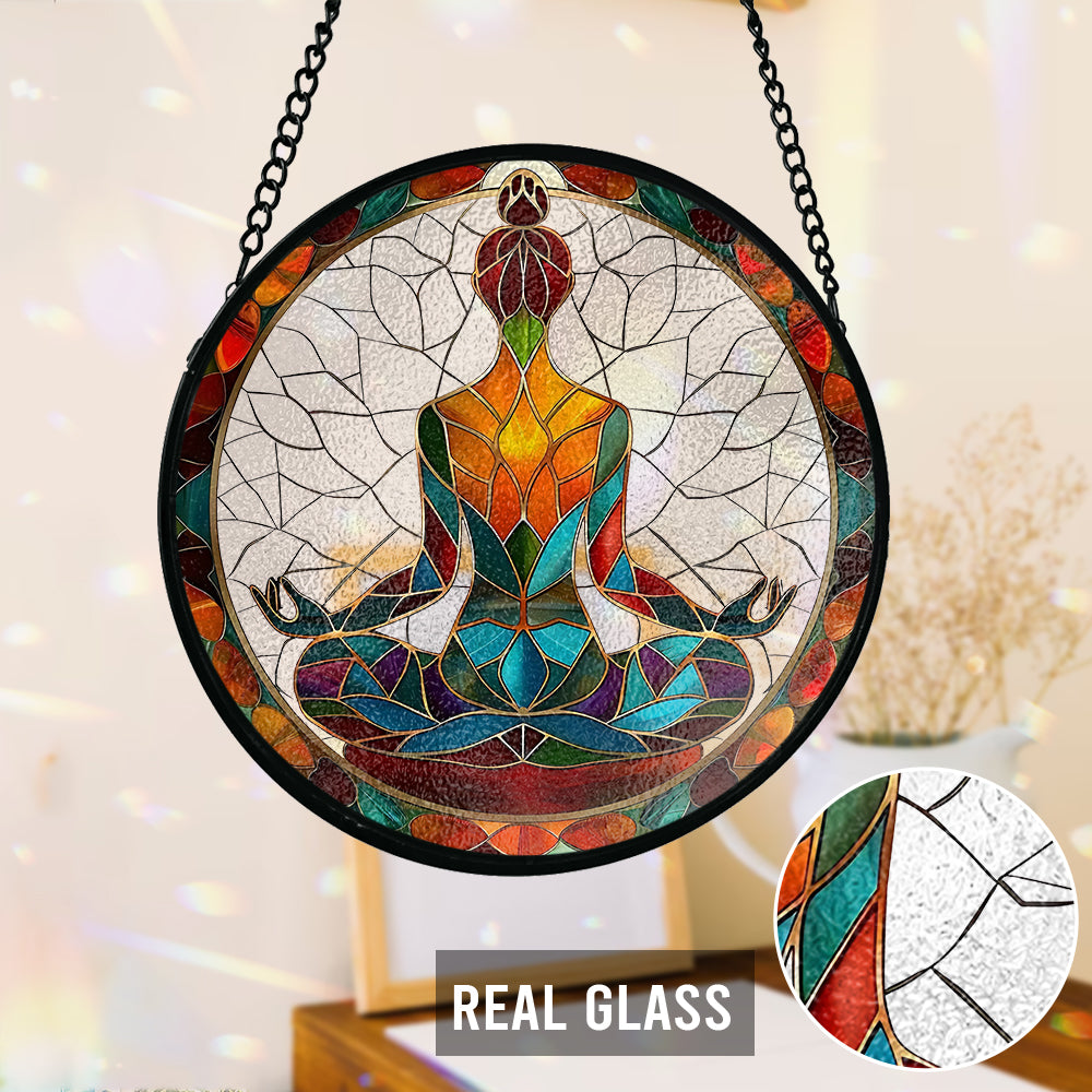 Siddhasana Mindfulness - Personalized Yoga Stained Glass Suncatcher