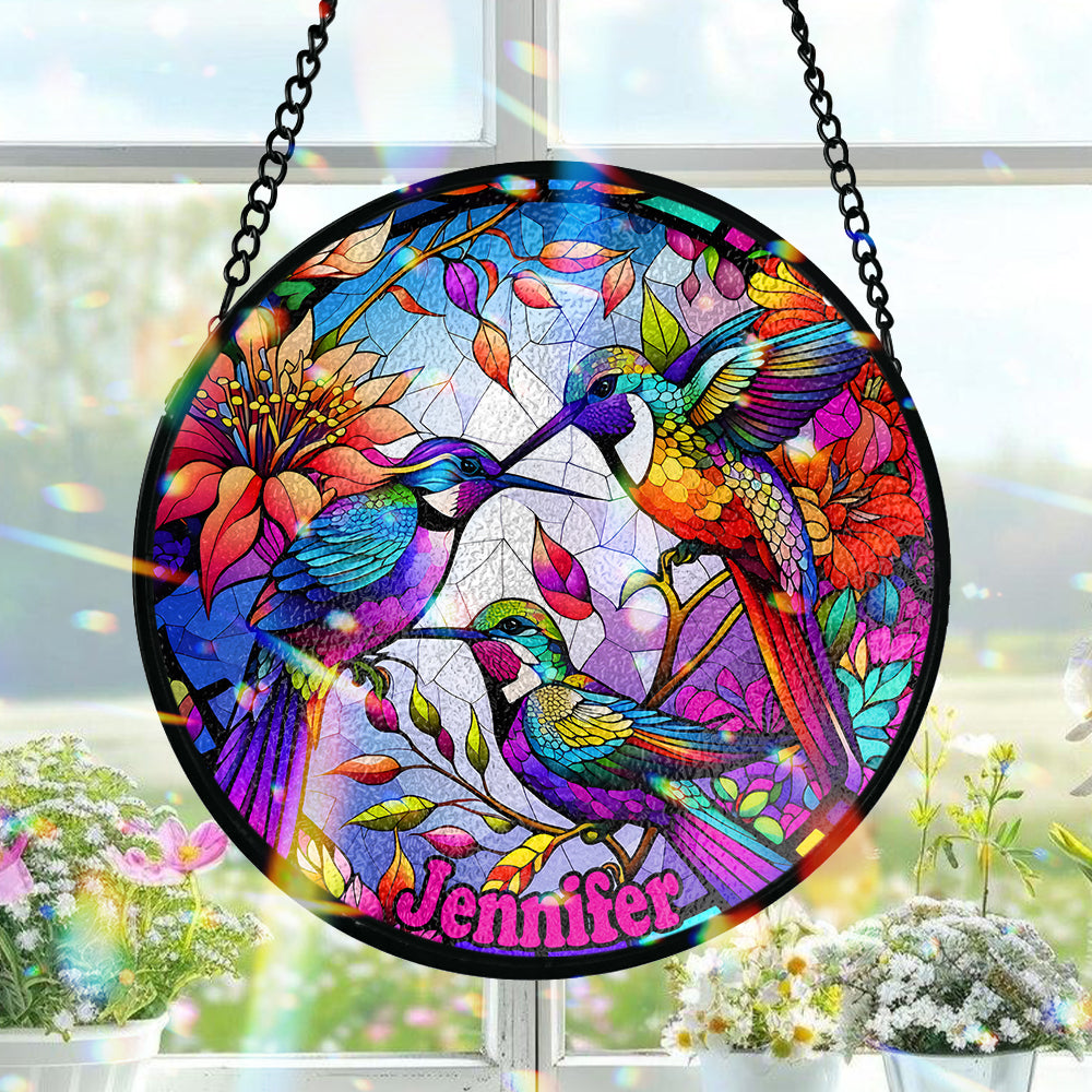Love Hummingbirds - Personalized Hummingbird Stained Glass Suncatcher