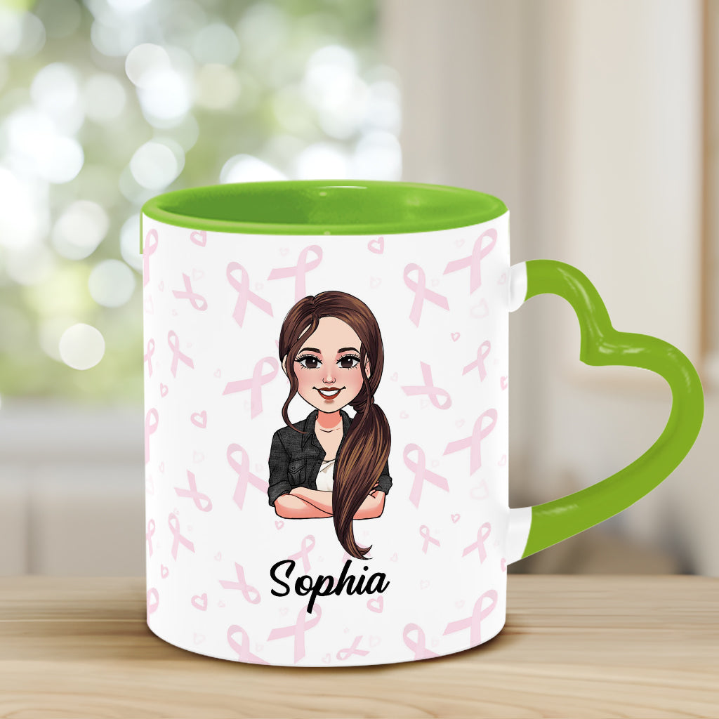 Cher cancer, tu as choisi la mauvaise personne - Mug personnalisé avec anse en forme de cœur pour la sensibilisation au cancer du sein