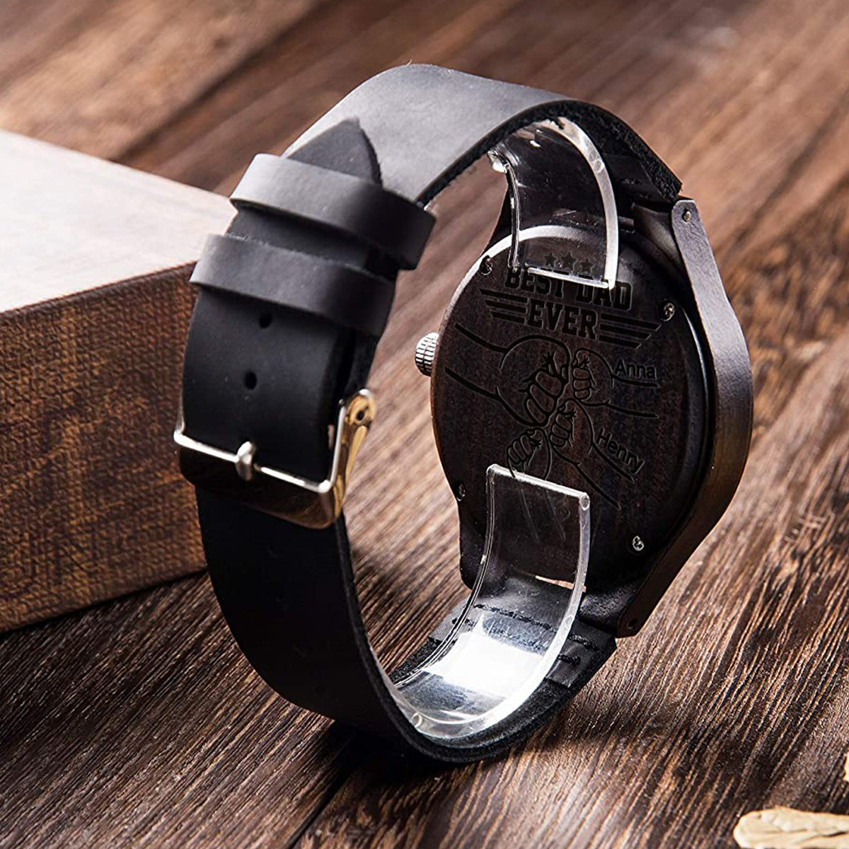 Best Dad Ever - Personalized Father Personalized Engraved Wooden Watch