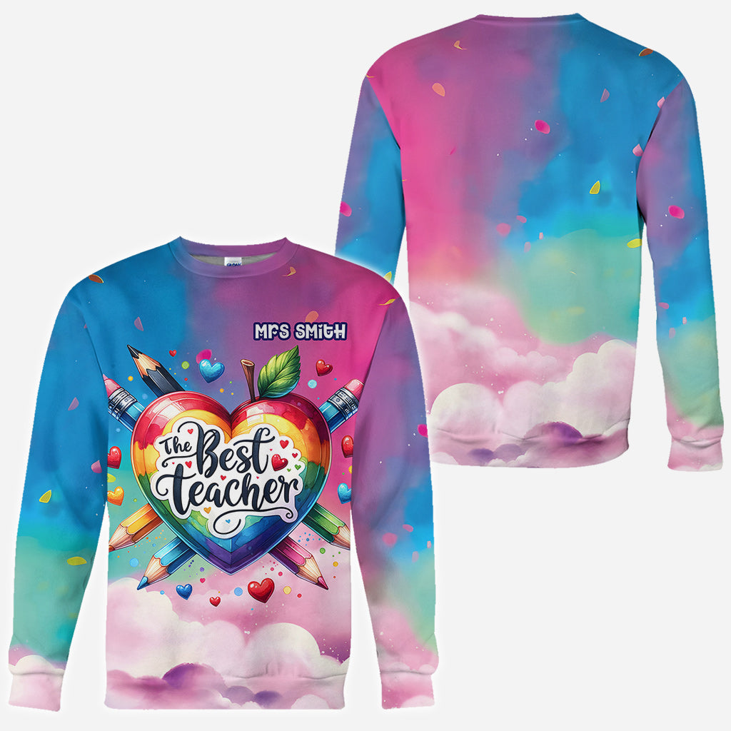 T-shirt personnalisé « Le meilleur professeur » avec un cœur coloré - T-shirt intégral