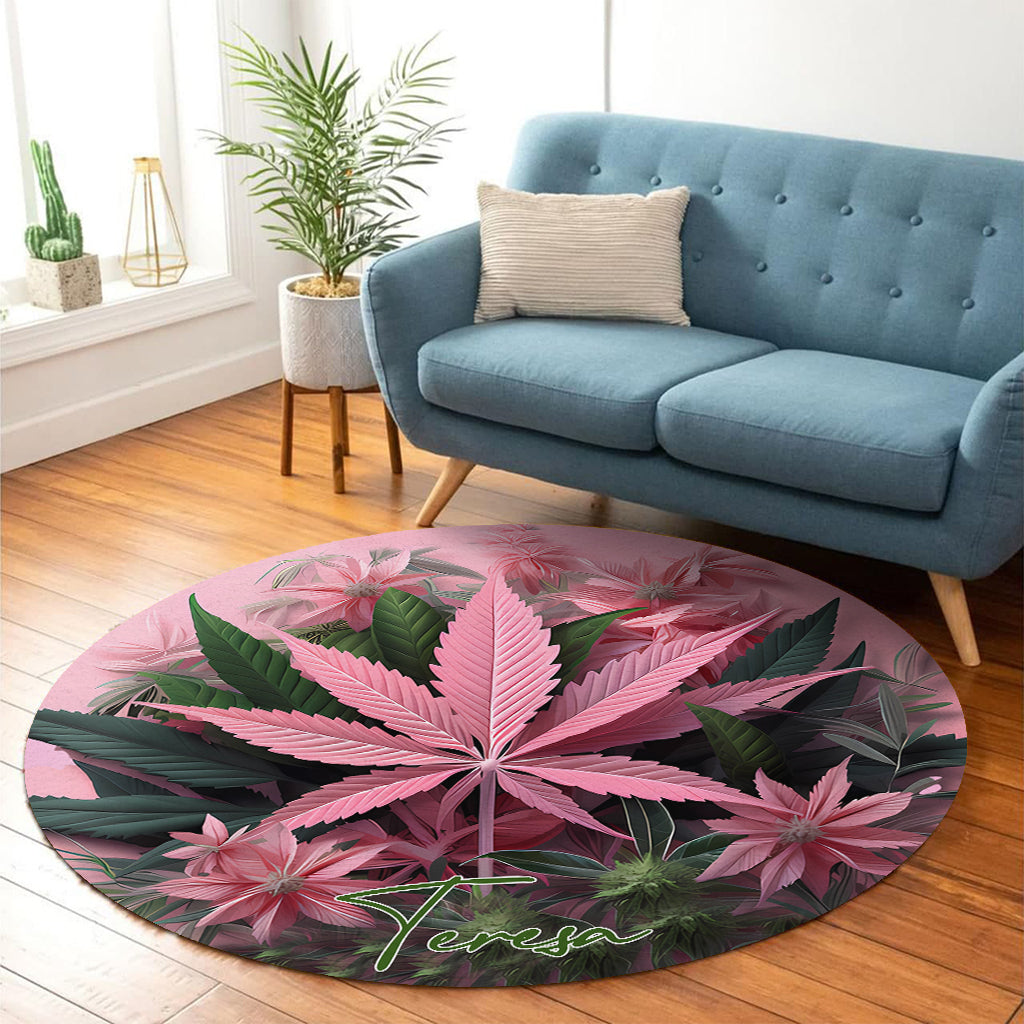 Pink In My Area - Personalisierter runder Teppich mit Unkrautmotiv