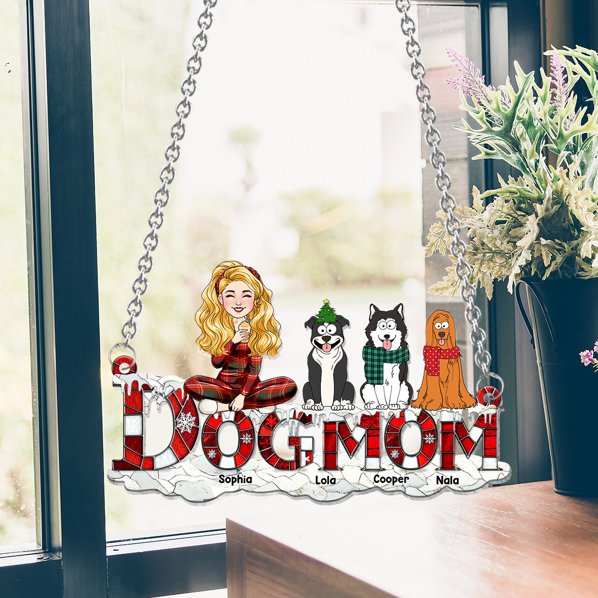 Noël pour maman de chien - Décoration attrape-soleil personnalisée à suspendre à la fenêtre - Décoration de Noël pour maman de chien 
