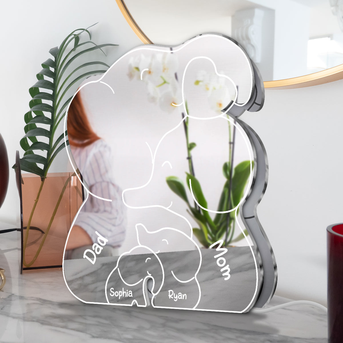 Elephant Family - Personalized Family Mirror Light