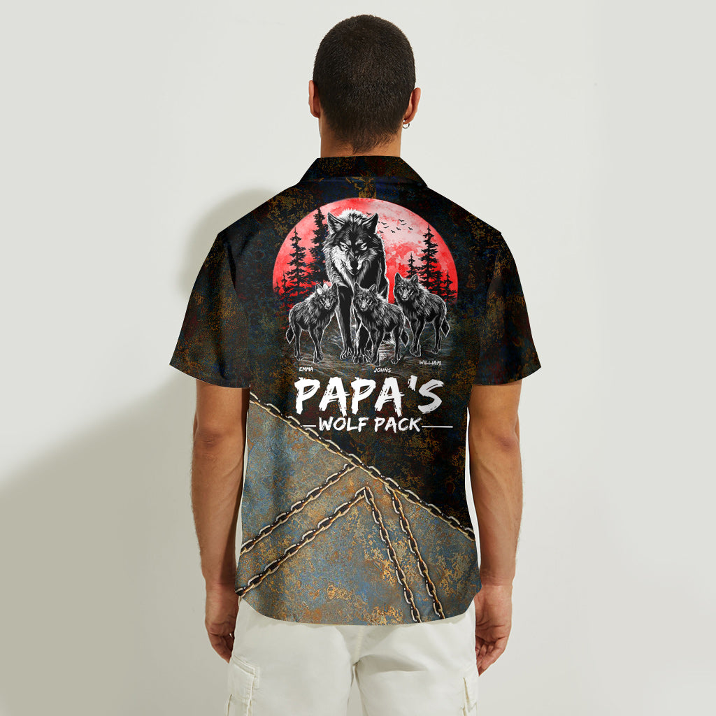 Grandpa's Wolf Pack Red Full Moon - Personalized Grandpa Hawaiian Shirt