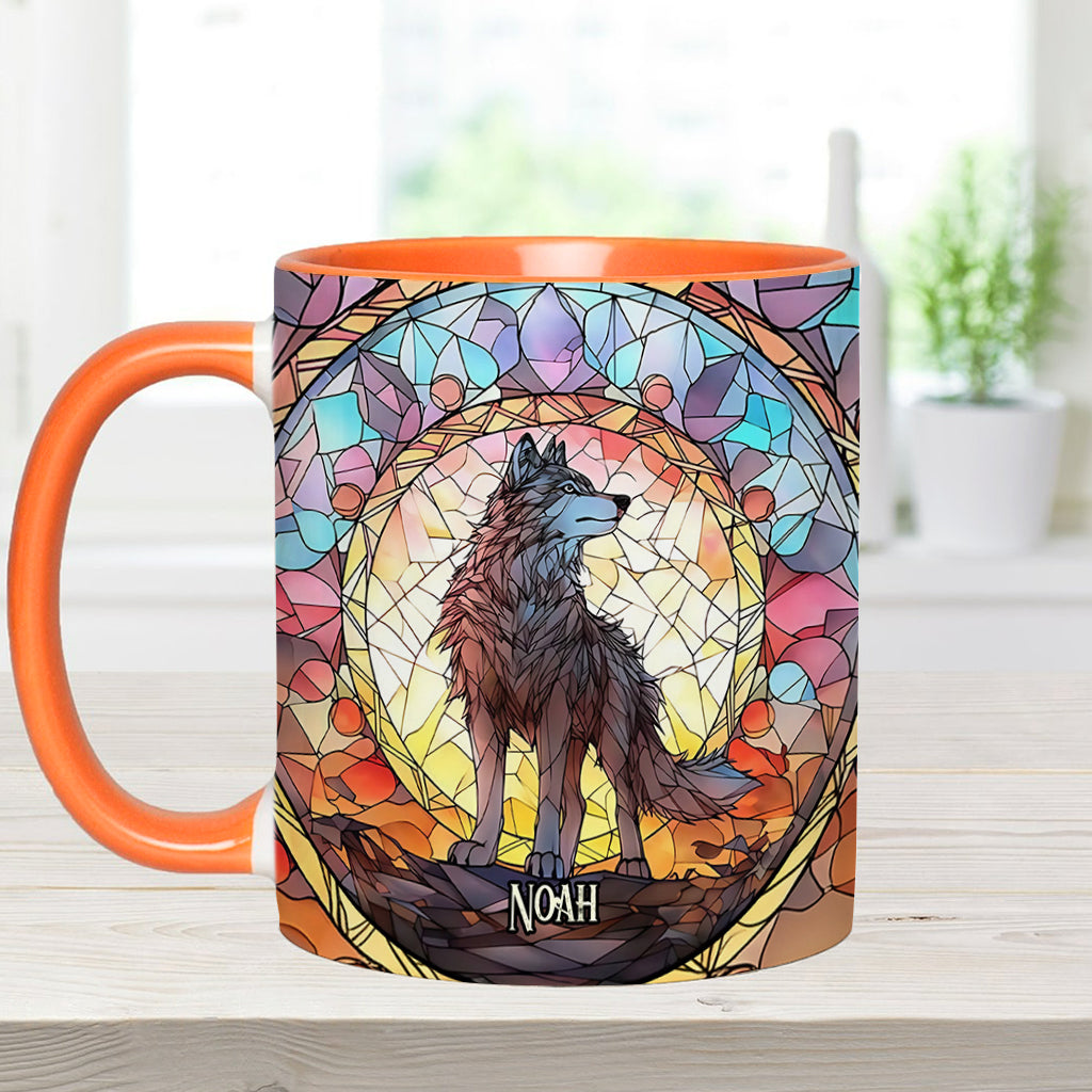 Wilder Geist – Personalisierte Tasse mit Wolfsmotiv