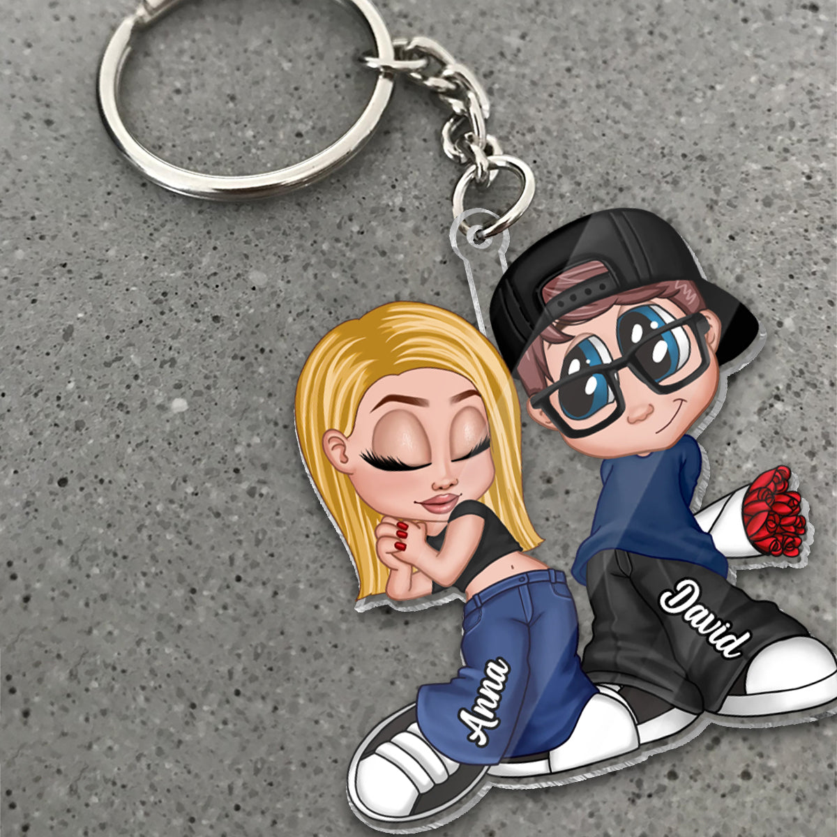 Y2K Couple Chicano - Personalized Couple Custom Shaped Keychain