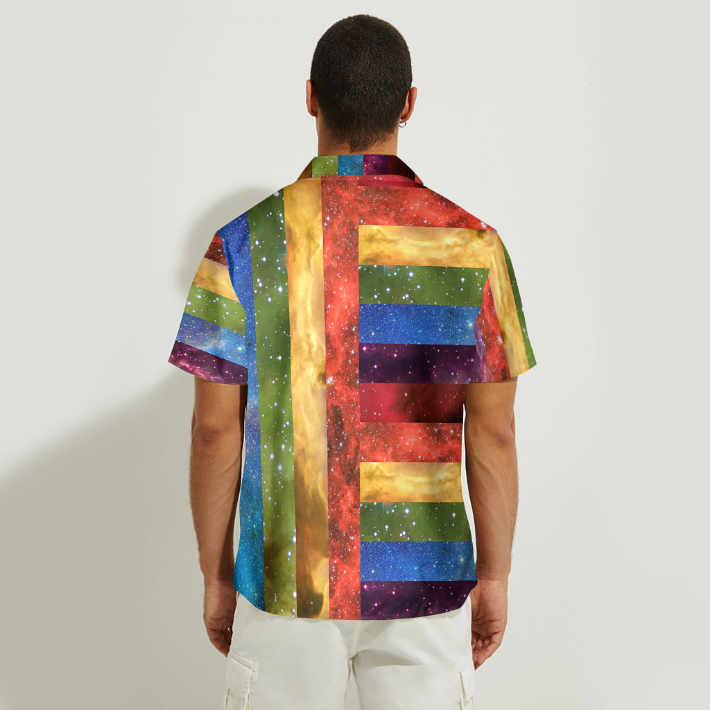 Chemise hawaïenne personnalisée à motif galaxie arc-en-ciel pour soutenir la communauté LGBT