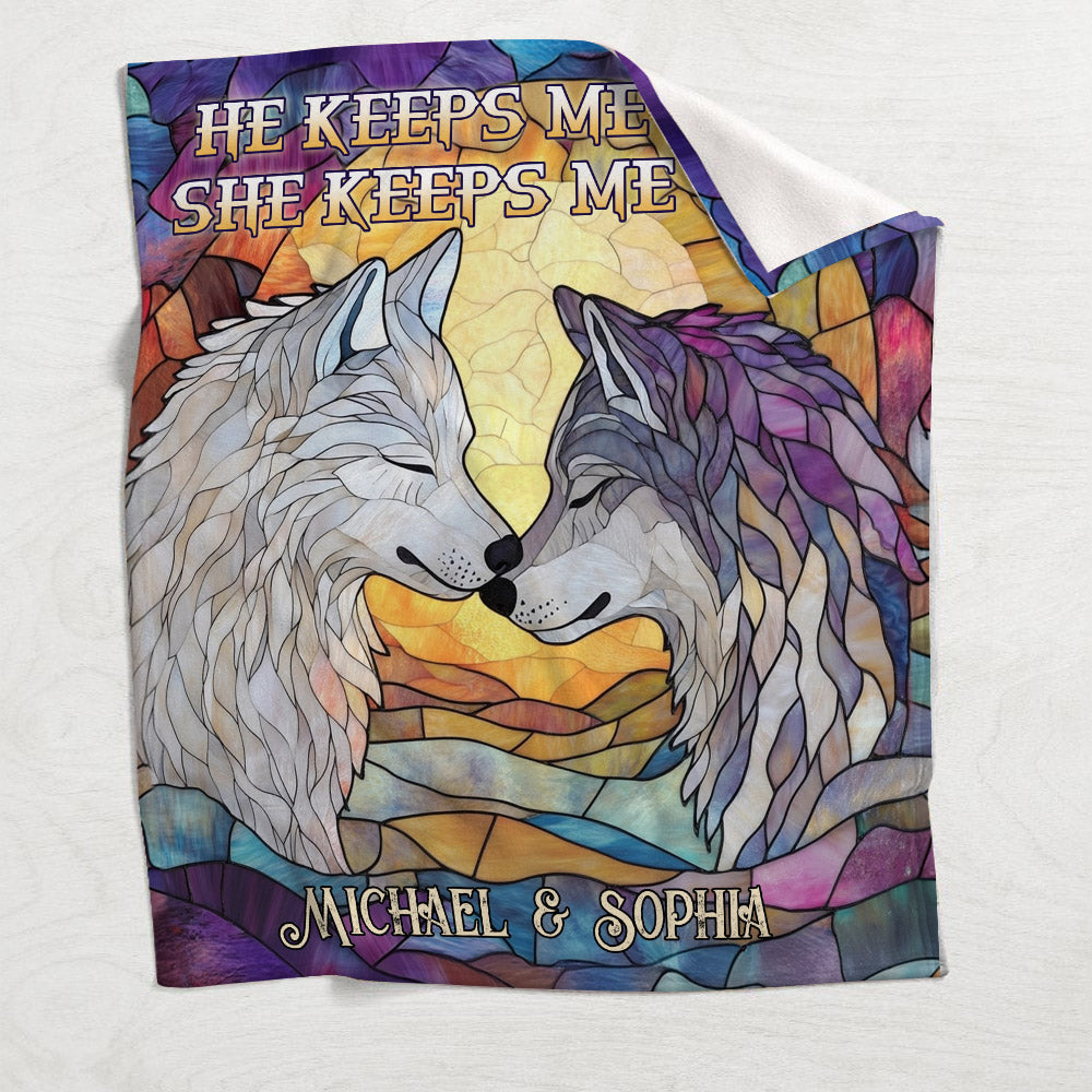 Wolf He Keeps Me Safe She Keeps Me Wild - Personalized Couple Blanket