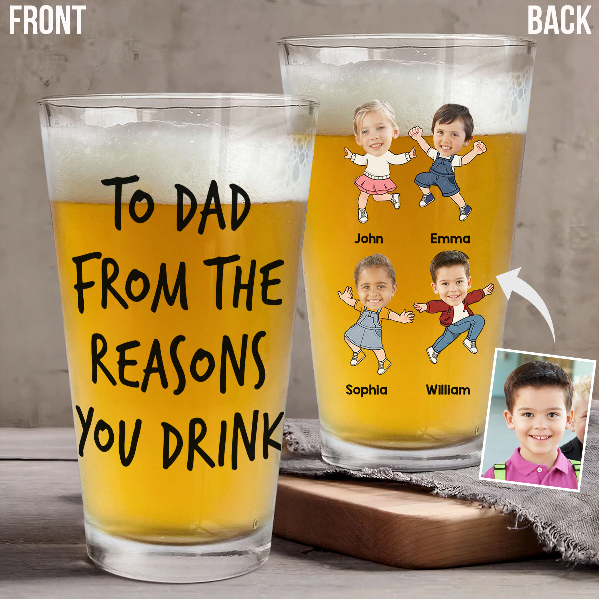 Reasons To Drink - Personalized Father Beer Glass