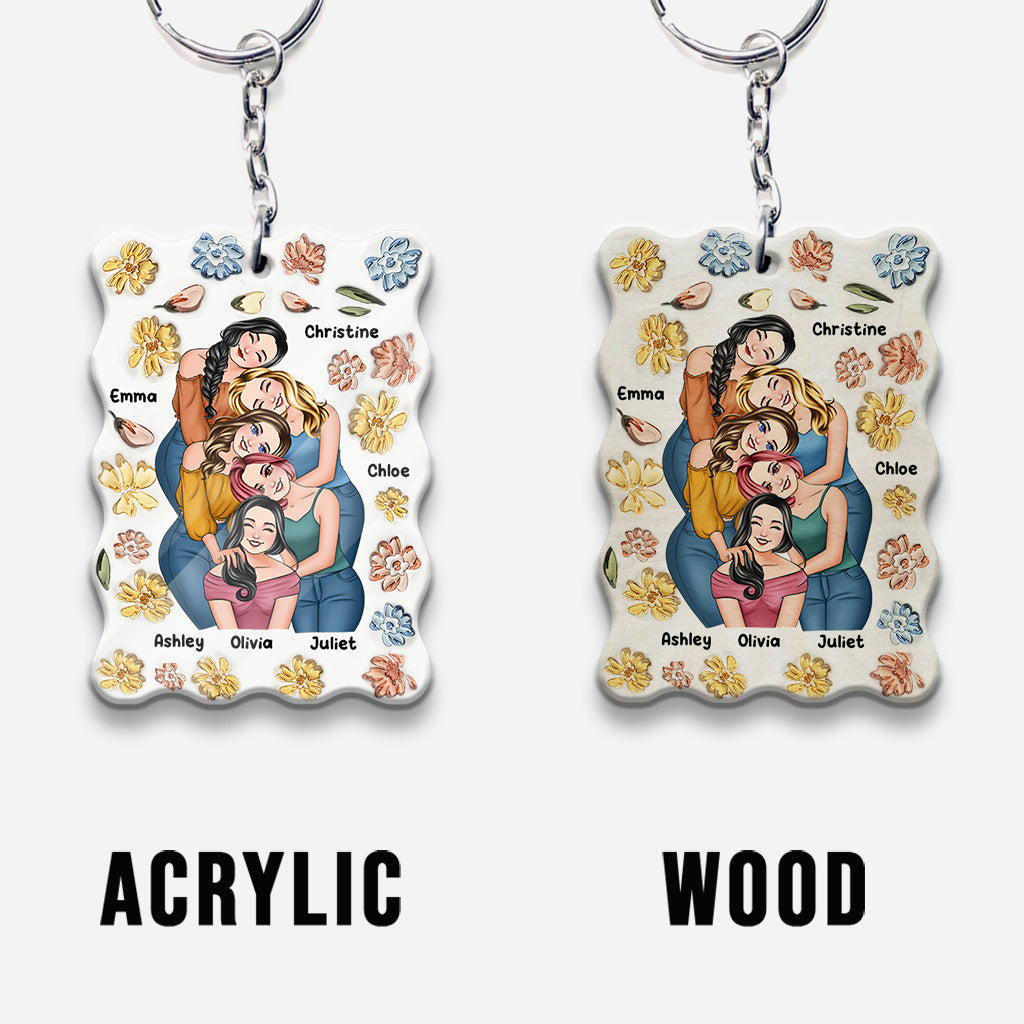 Besties Forever Floral Style - Personalized Bestie Keychain