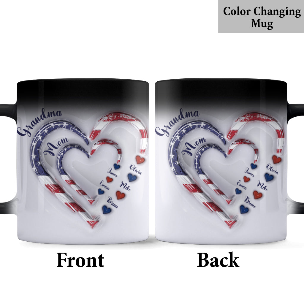 Mug personnalisé « Cœurs de grand-mère » pour le 4 juillet