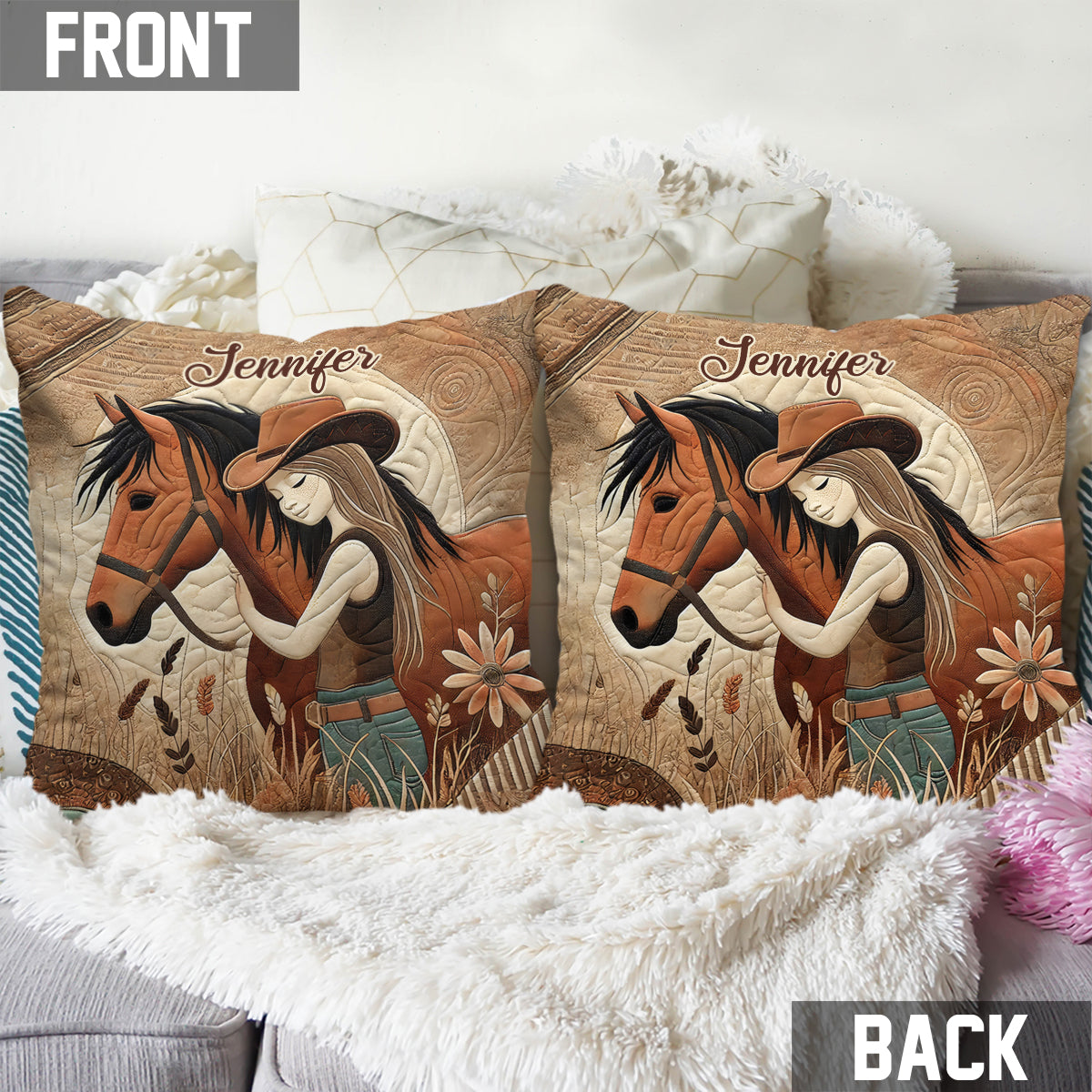 Amoureux des chevaux - Coussin décoratif personnalisé à motif cheval