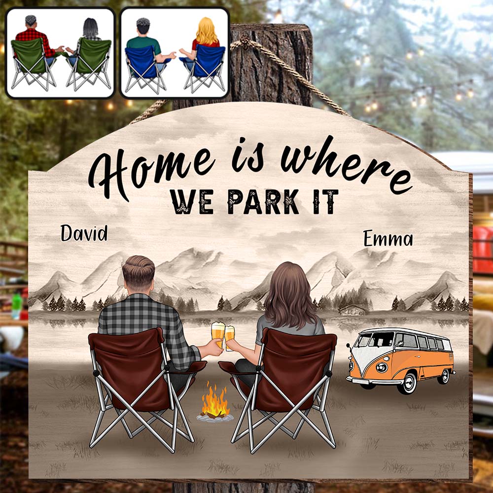 Home Is Where We Park It - Personalized Camping Custom Shaped Wood Sign