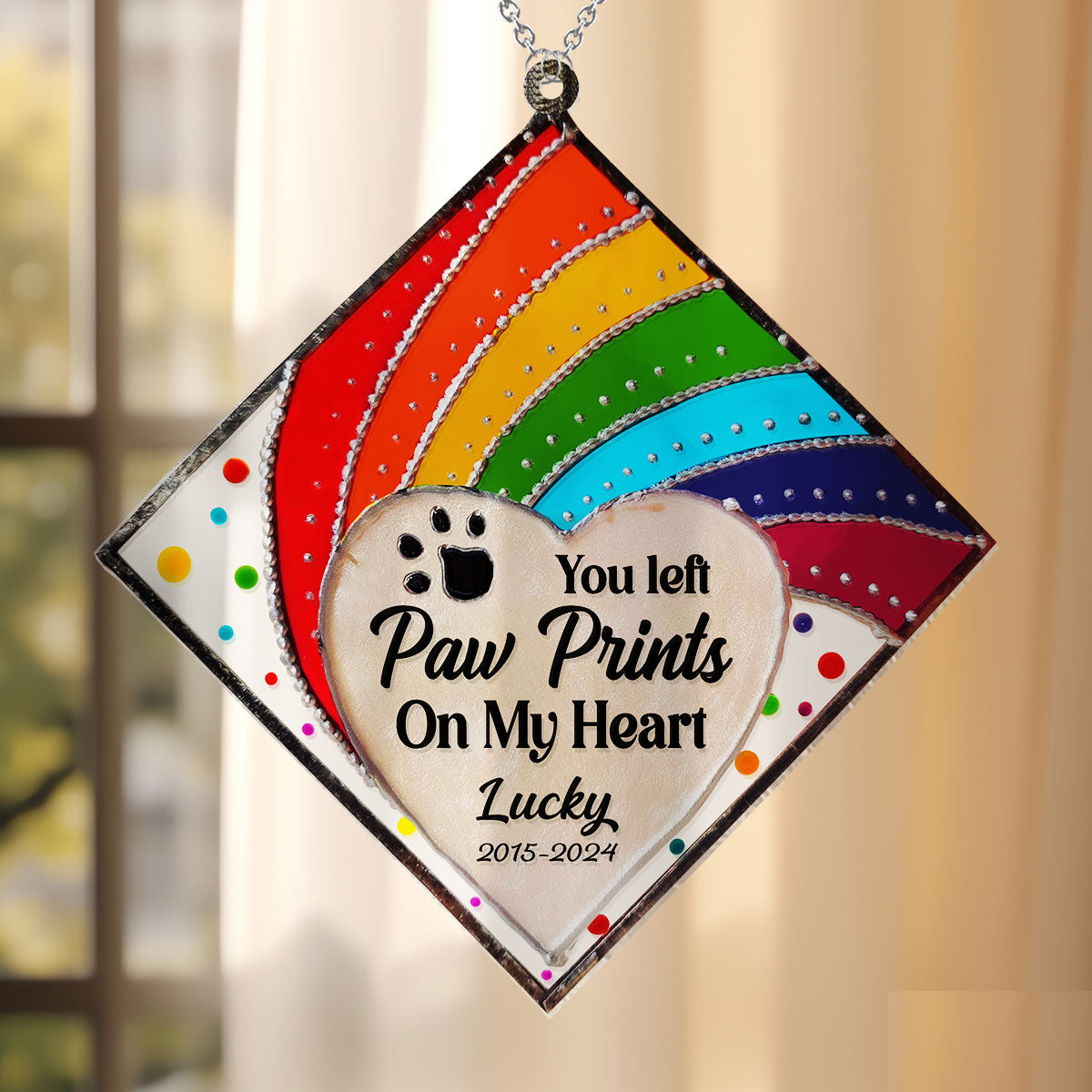Rainbow Bridge Cat Dog Memorial - Personalized Dog Window Hanging Suncatcher Ornament