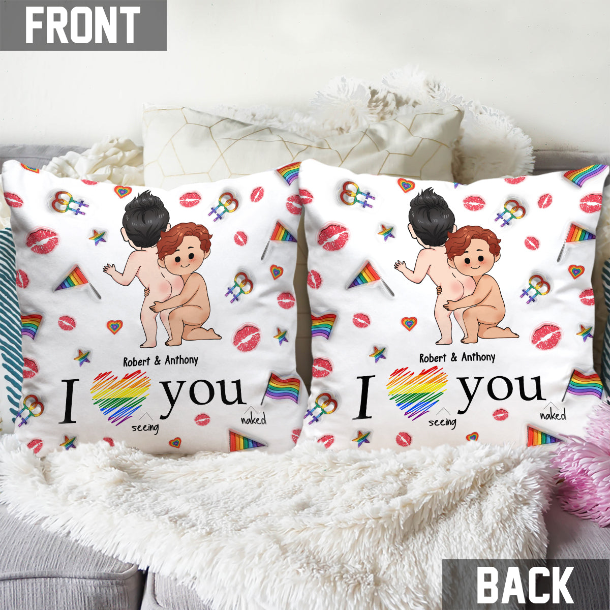Je t'aime - Coussin décoratif personnalisé de soutien LGBT