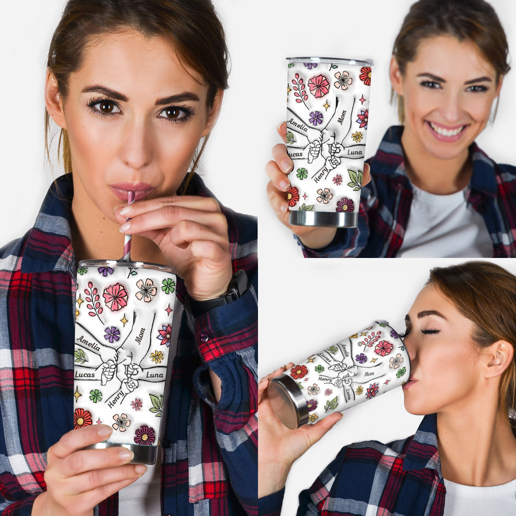 Spring Flower Holding Hands Nana Mom - Personalized Mother Tumbler