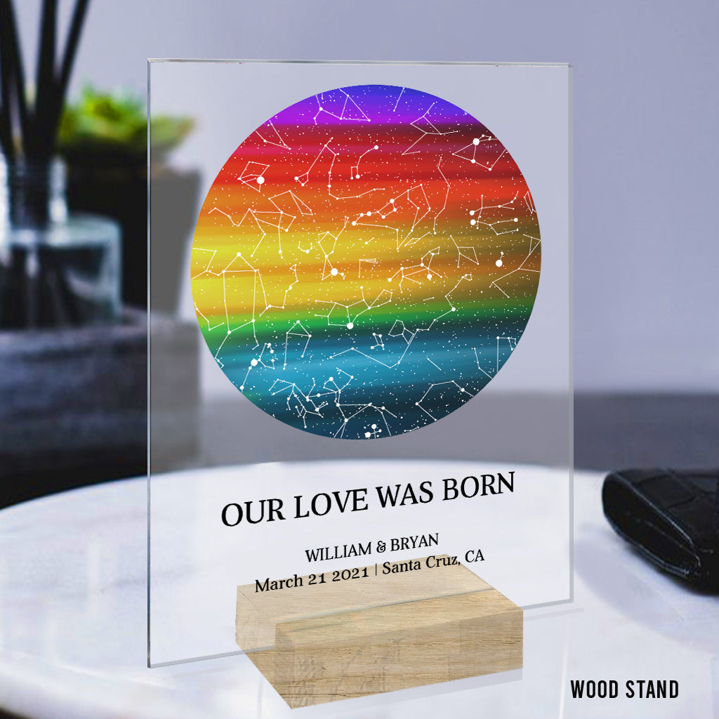 Unsere Liebe wurde geboren – Personalisierte transparente Acrylplakette zur Unterstützung der LGBT-Community