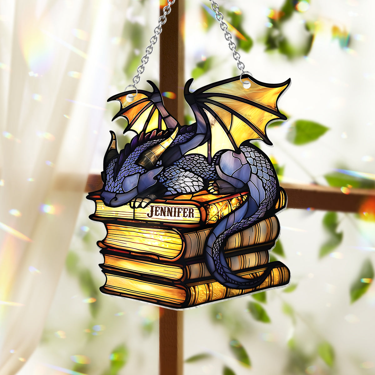 I'm Not A Book Worm I'm A Book Dragon - Personalized Book Window Hanging Suncatcher Ornament
