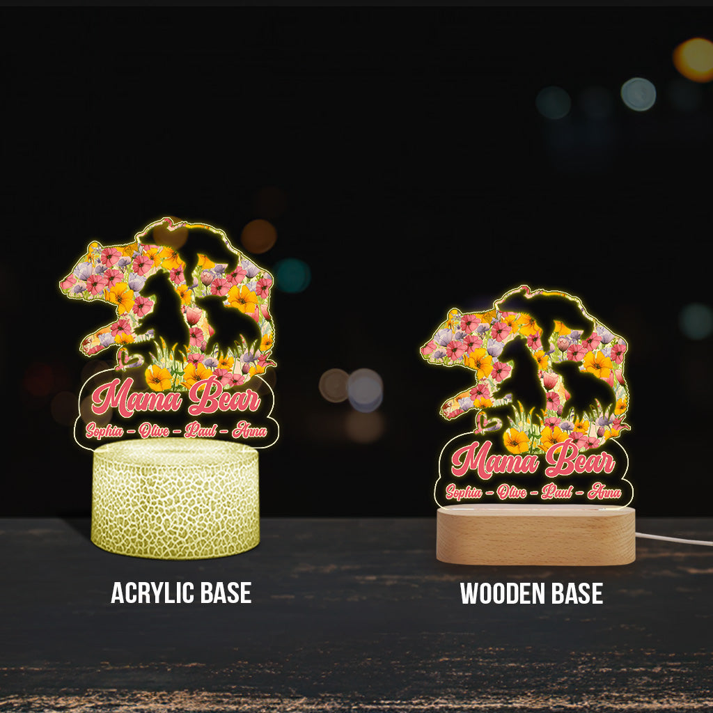 Mama Bear - Personalized Mother Shaped Plaque Light Base