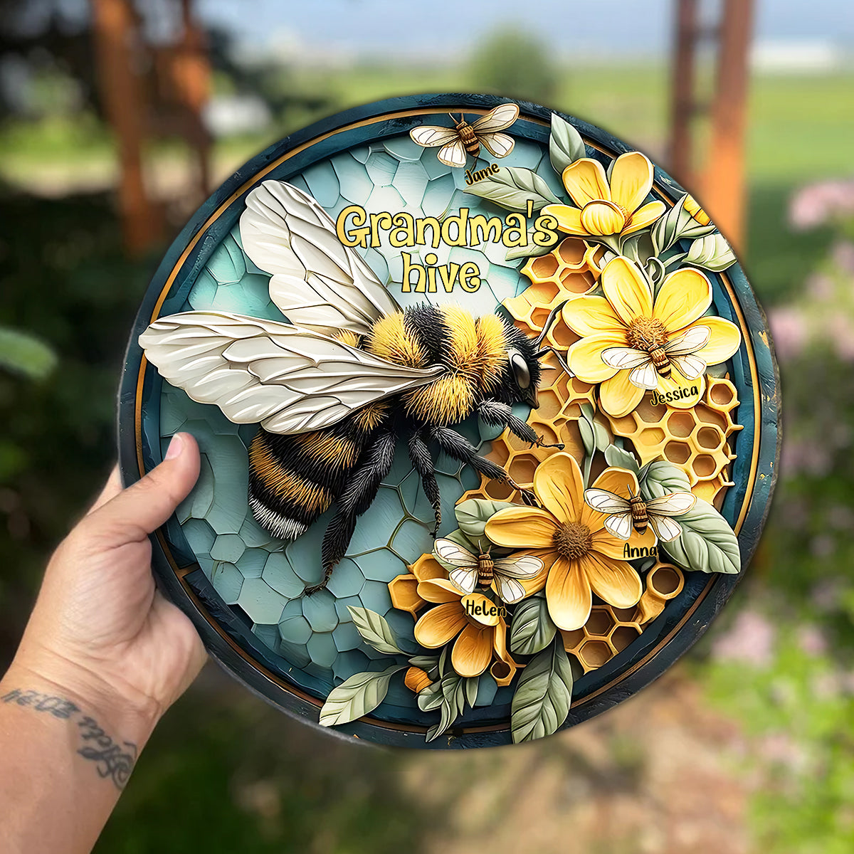 Omas Bienenstock – Beliebiger Titel – Personalisierter runder Oma-Stein