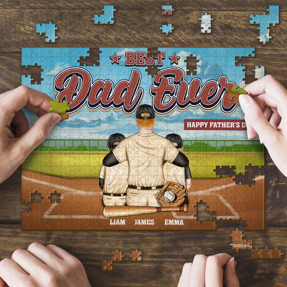Best Dad Ever - Personalized Baseball Jigsaw Puzzle