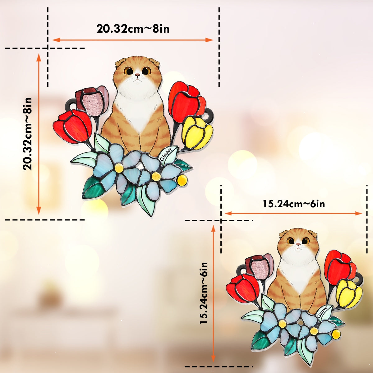 Cat Among Flowers - Personalized Cat Window Hanging Suncatcher Ornament